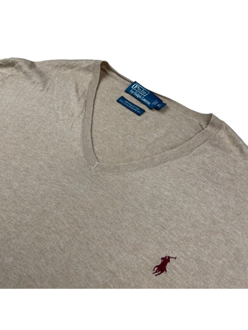 Polo Ralph Lauren Men’s 100% Pima Cotton Knit V-Neck Sweater Tan/Beige • XL